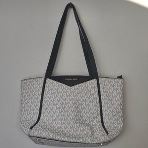 Michael Kors Jet Set MK Signature Vanilla Tote Bag Black Trim Shoulder Bag